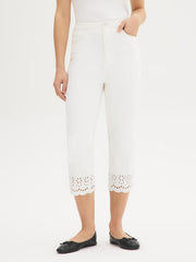 Cotton-Blend Eyelet Hem Capri Jeans