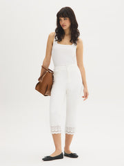 Cotton-Blend Eyelet Hem Capri Jeans