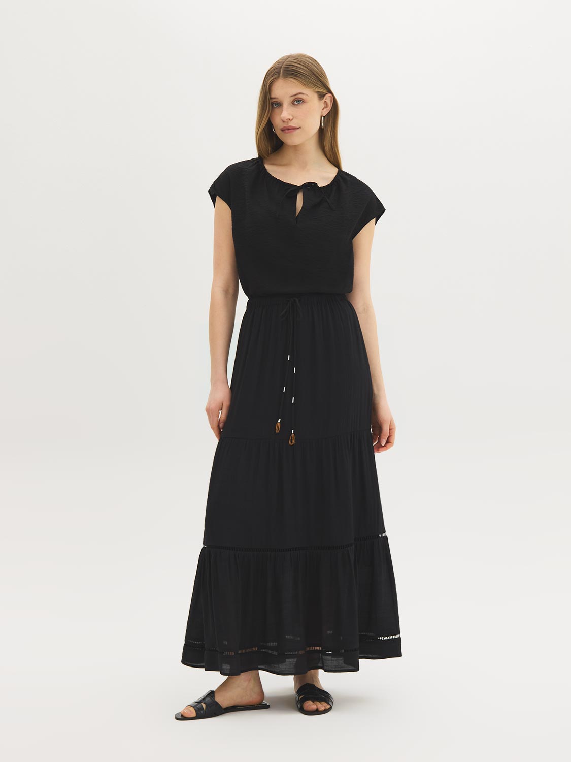 Tiered Textured Maxi Skirt