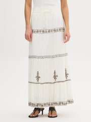 Cotton Embroidered Tiered Maxi Skirt