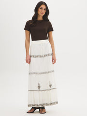 Cotton Embroidered Tiered Maxi Skirt