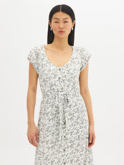 Leaf Print Button-Front Midi Dress