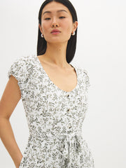 Leaf Print Button-Front Midi Dress