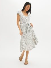 Leaf Print Button-Front Midi Dress