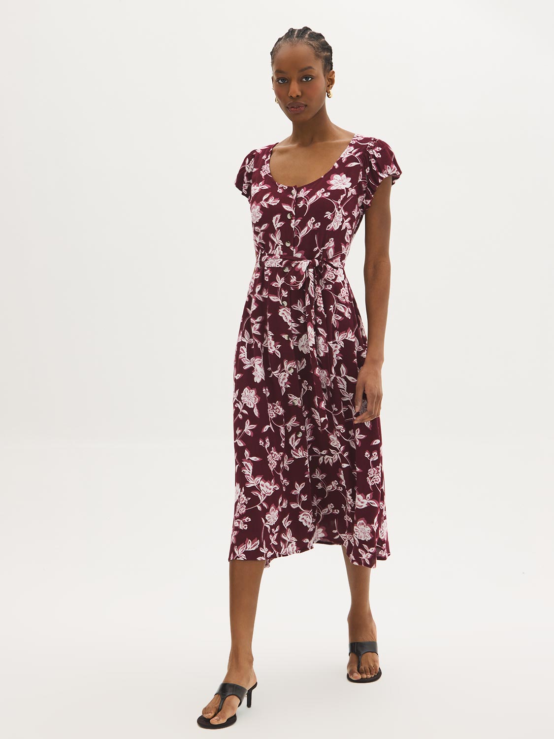 Floral Print Button-Front Midi Dress