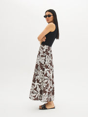 Scoop Neck Leaf Print Midi Dress