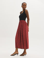 Scoop Neck Polka Dot Midi Dress