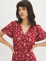 Floral Print V-Neck Midi Dress