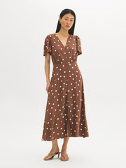 Polka Dot V-Neck Midi Dress