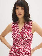 Printed V-Neck Smocked Midi Dress