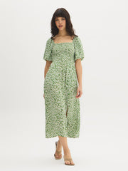 Printed Smocked Midi Dress