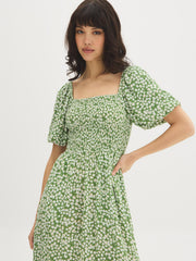 Printed Smocked Midi Dress