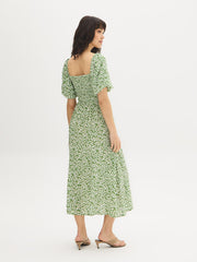 Printed Smocked Midi Dress