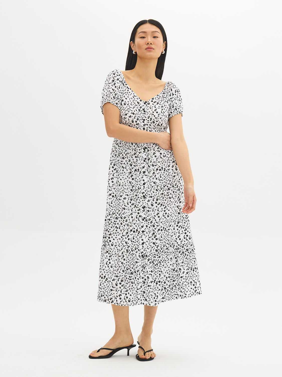 Printed Puff Sleeve Midi Dress