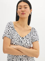 Printed Puff Sleeve Midi Dress