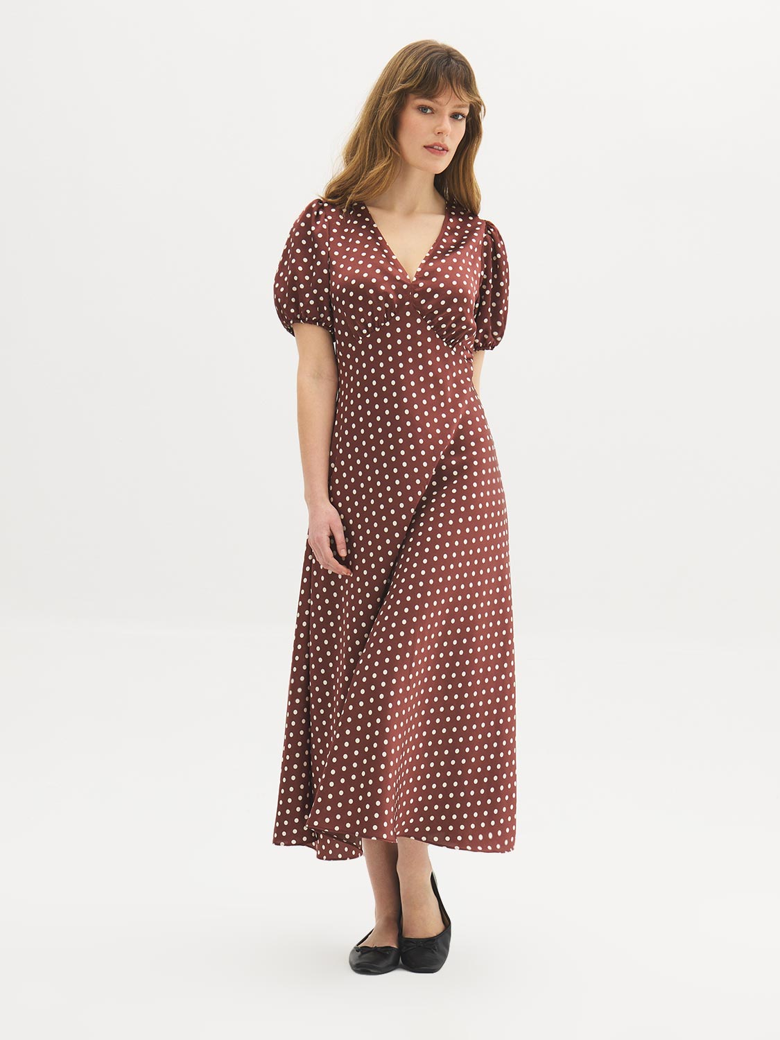 Polka Dot Satin Midi Dress