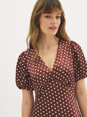 Polka Dot Satin Midi Dress