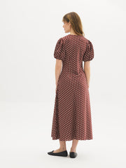 Polka Dot Satin Midi Dress