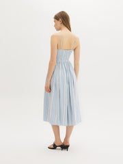 Linen-Blend Striped Midi Dress