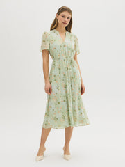 Floral Button-Front Chiffon Midi Dress
