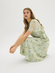 Floral Button-Front Chiffon Midi Dress