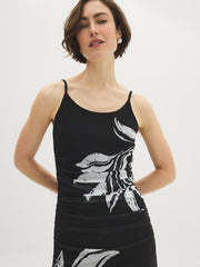 Leaf Print Mesh Midi Dress