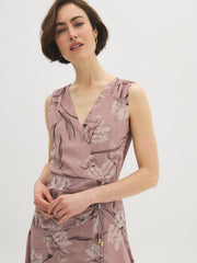 Floral Chiffon Wrap Midi Dress