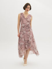 Floral Chiffon Wrap Midi Dress