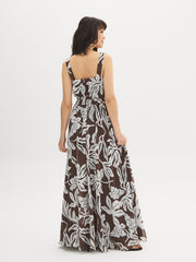 Leaf Print Chiffon Maxi Dress