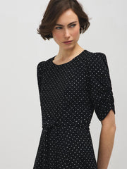 Polka Dot Elbow Sleeve Midi Dress