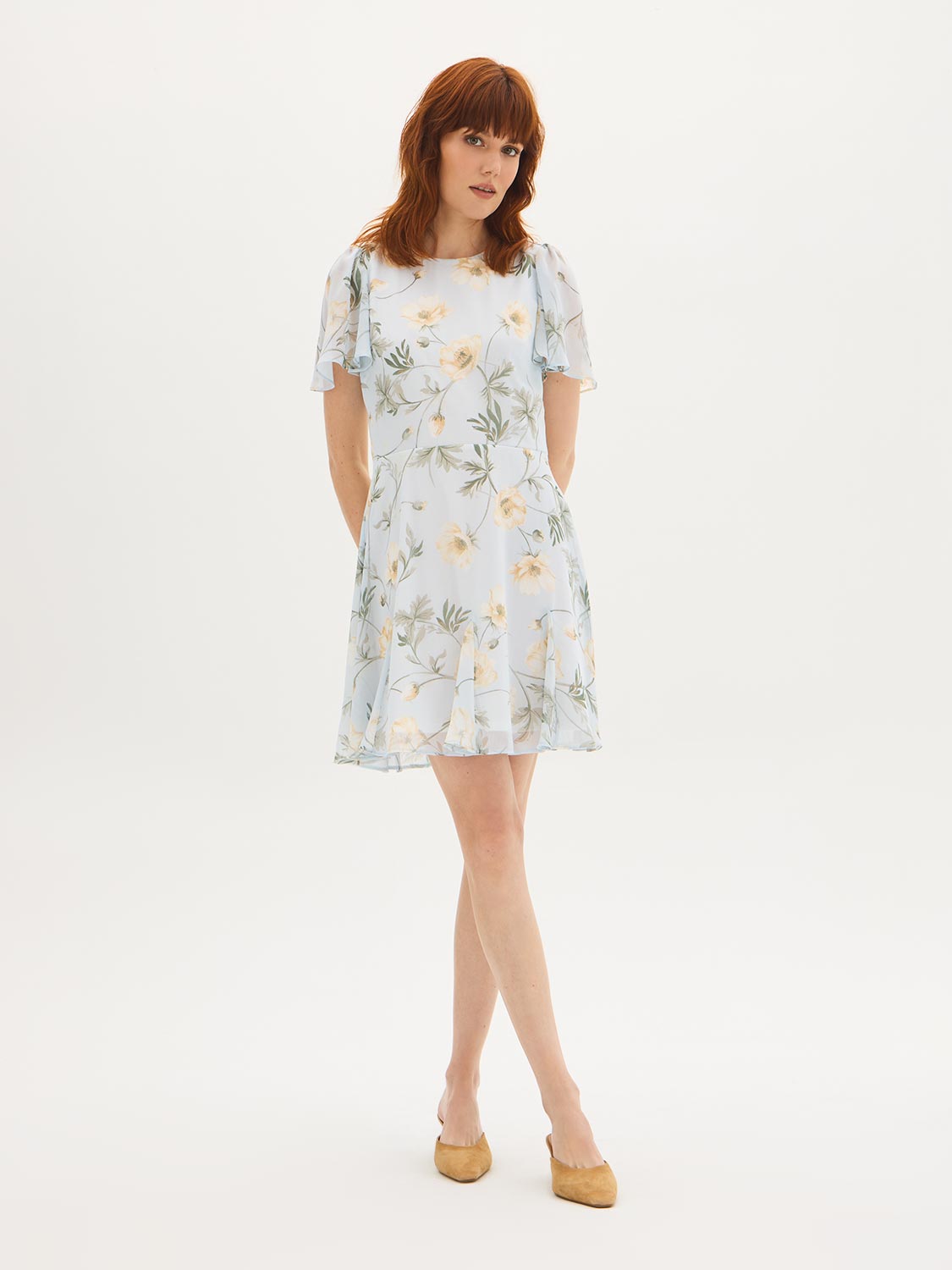 Floral Flutter Sleeve Mini Dress
