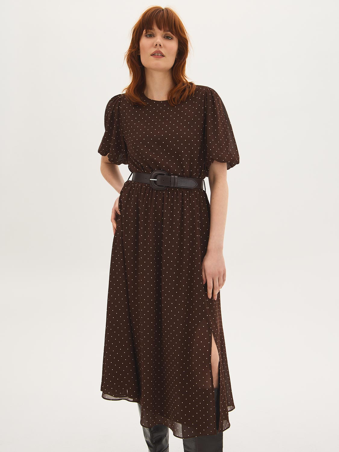 Polka Dot Chiffon Midi Dress