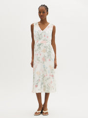 Floral V-Front Chiffon Midi Dress