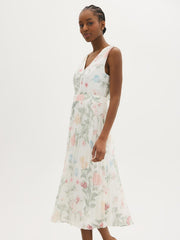 Floral V-Front Chiffon Midi Dress