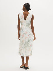 Floral V-Front Chiffon Midi Dress