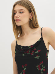 Strawberry Print Cowl Neck Mesh Dress