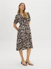 Printed Button-Front Midi Dress