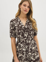 Printed Button-Front Midi Dress