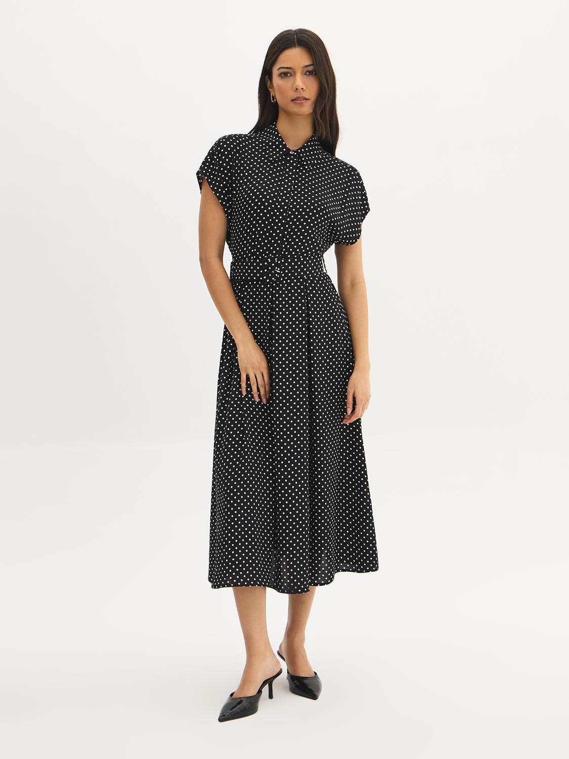Polka Dot Midi Shirt Dress
