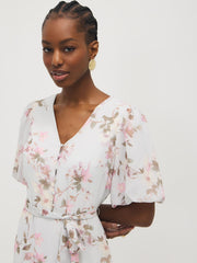 Floral Print Chiffon Midi Dress