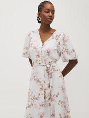 Floral Print Chiffon Midi Dress