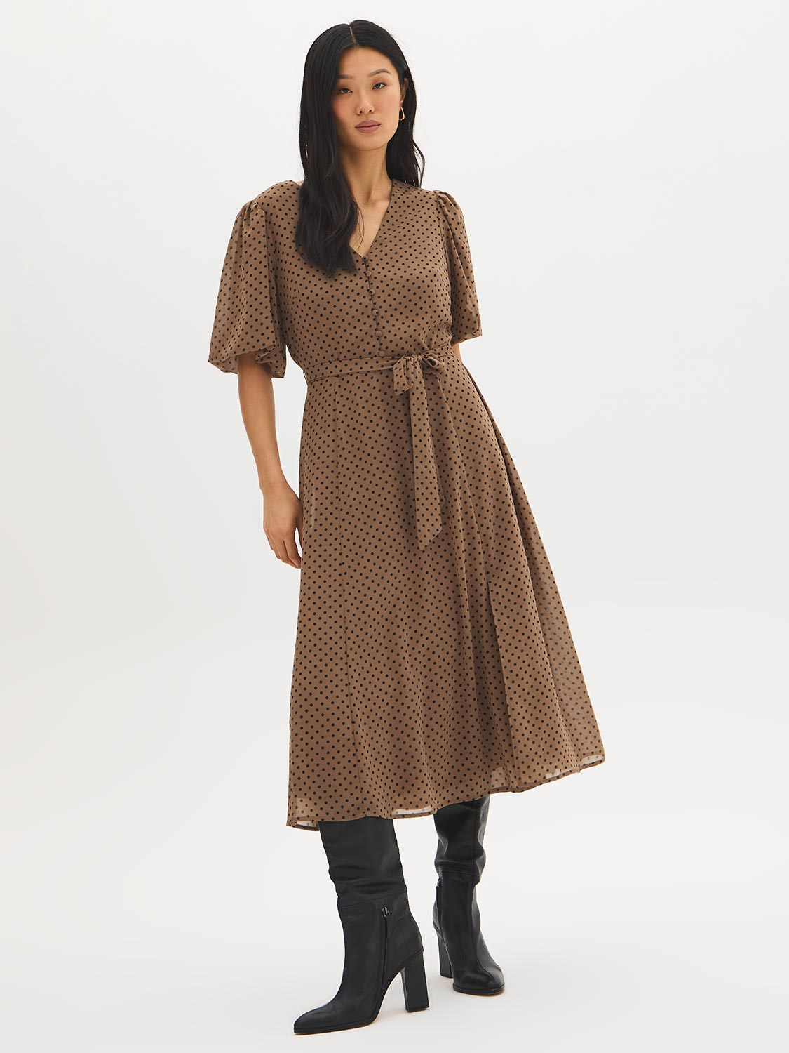 Polka Dot Chiffon Midi Dress
