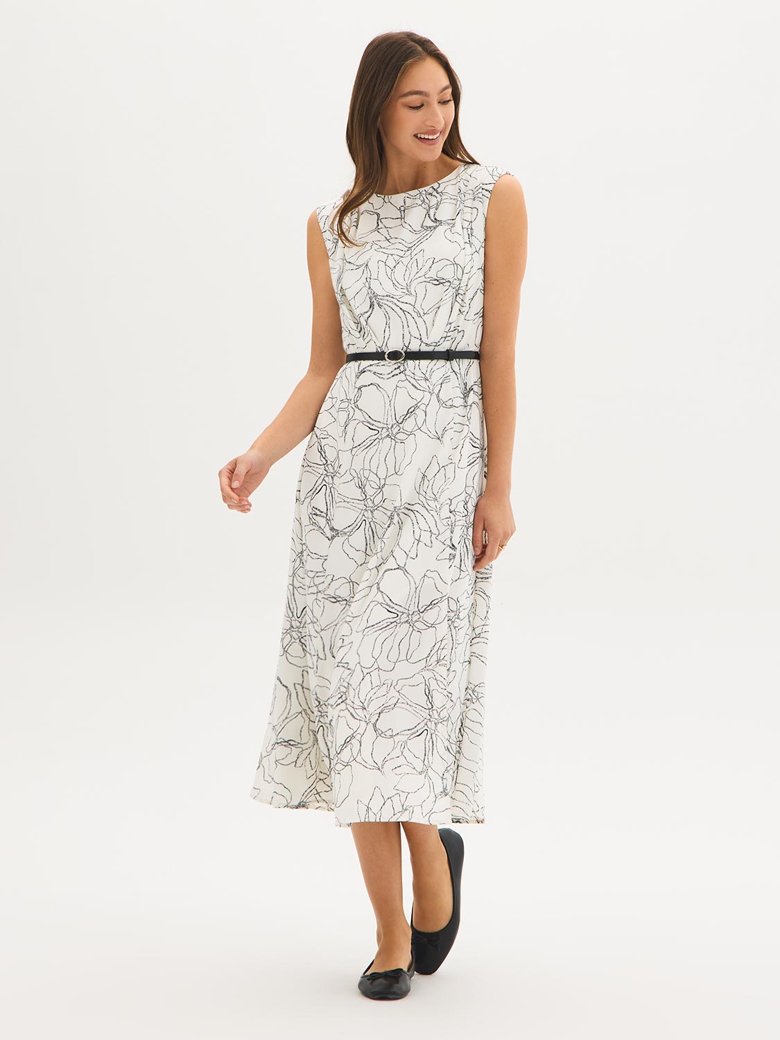 Sleeveless Floral Crepe Midi Dress