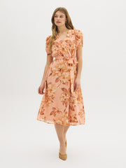Printed Wrap-Front Midi Dress