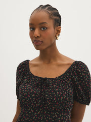 Ditsy Print Puff Sleeve Mini Dress