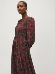 Smocked Floral Chiffon Midi Dress