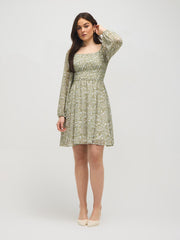 Floral Print Smocked Mini Dress