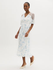 Floral Lace Chiffon Midi Dress