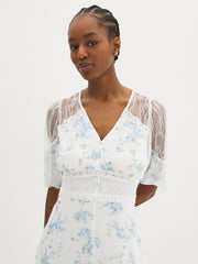 Floral Lace Chiffon Midi Dress