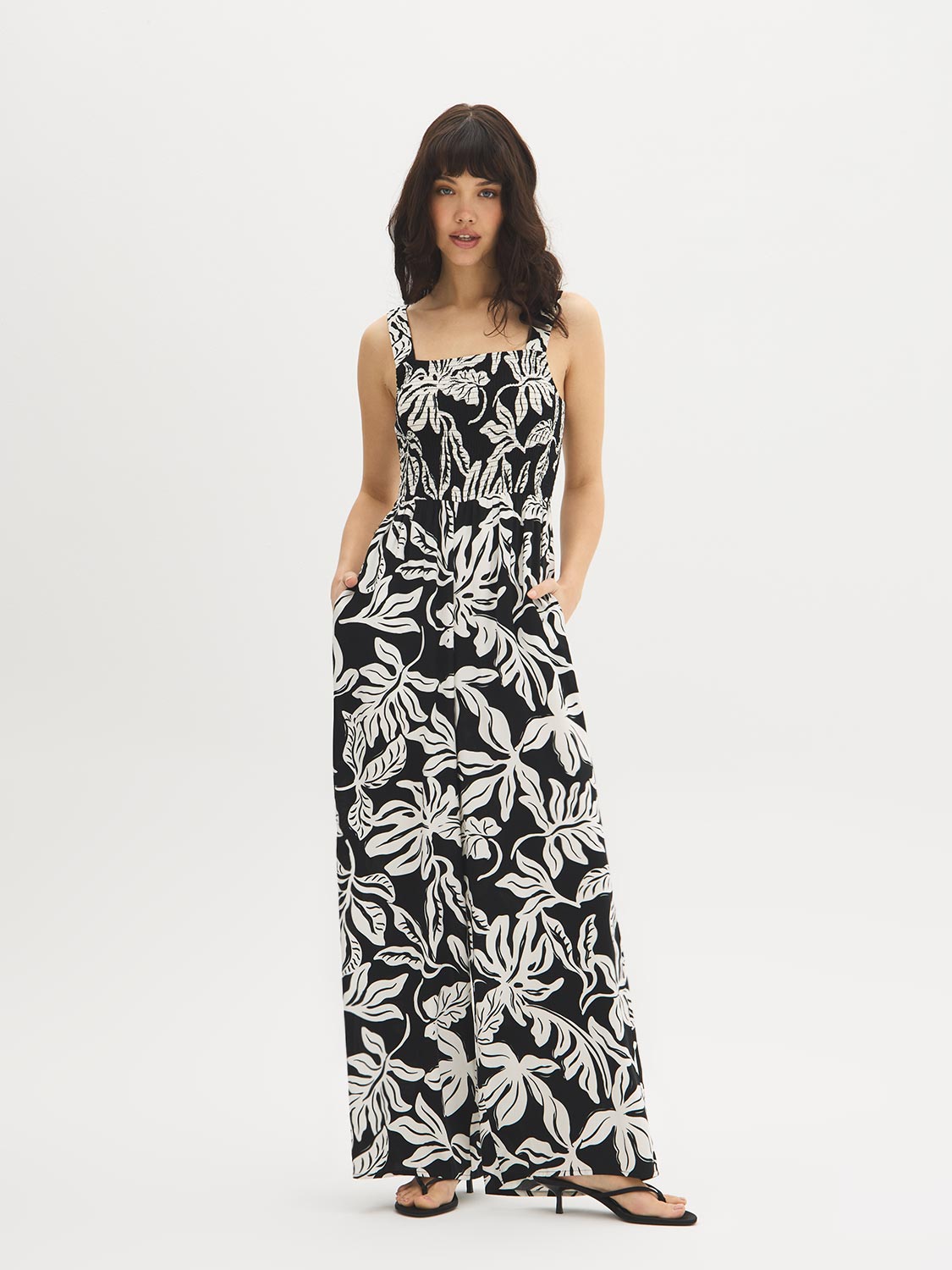 Leaf Print Wide-Leg Jumpsuit